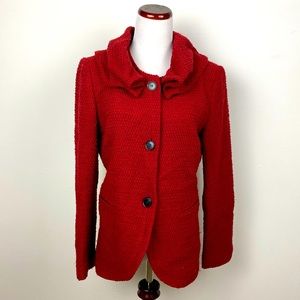 Lafayette 148 Red Wool Blazer Ruffled Neck sz 6